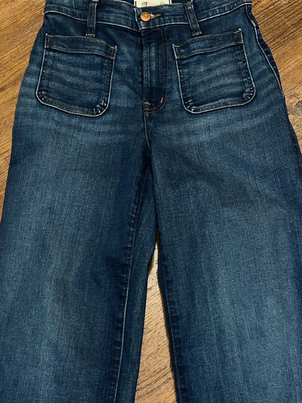 Madewell Emmet Wide Leg High Rise Dark Wash Blue Denim Patch Pockets Size 25 - Picture 6 of 13
